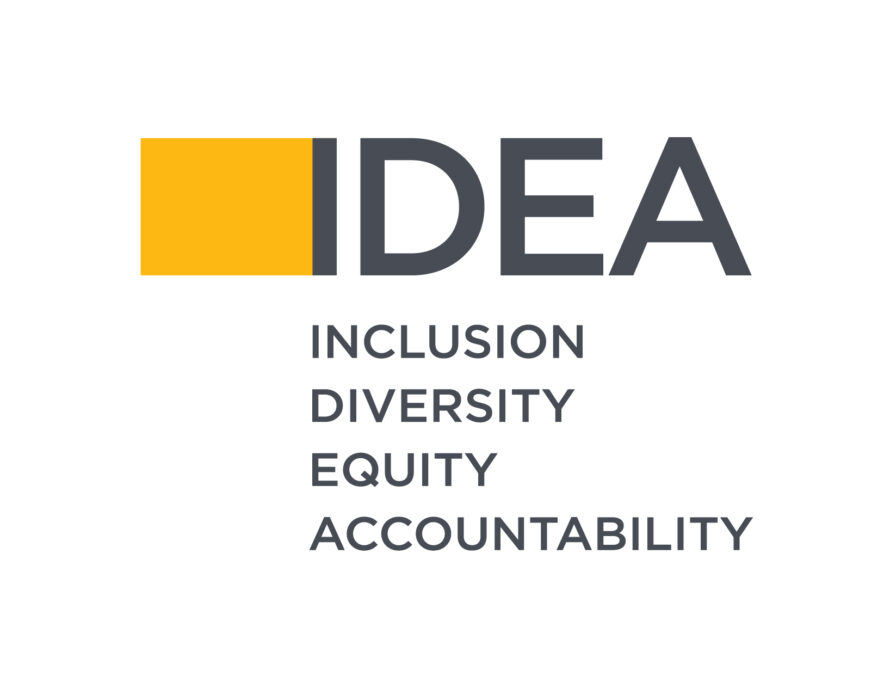 Logo of Berkeley Lab’s IDEA office, with a yellow rectangle bleeding into the word IDEA and vertical text spelling out the acronym as: “Inclusion, Diversity, Equity, and Accountability”